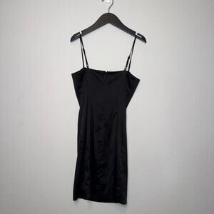 Aritzia Sunday Best Black Satin Slip Mini Dress Size 00 Adjustable Straps